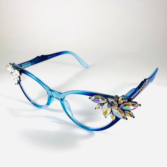 Retro Readers Custom, Blue Ombre Frames w/Ab Rhinestones, +1.25 Reading Glasses - Picture 6 of 7